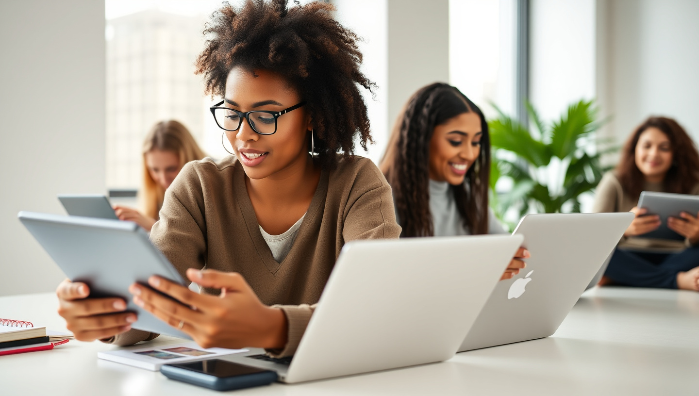 Students engaging in online learning